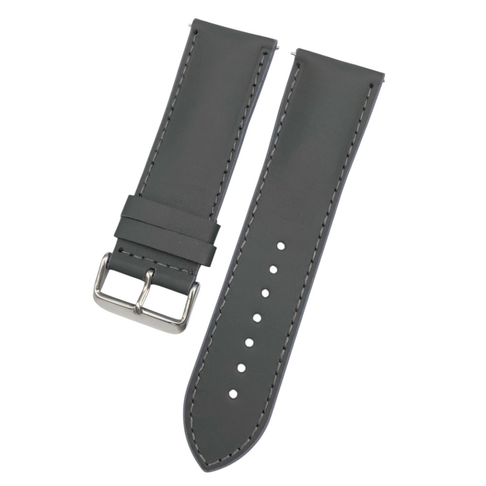 26 mm Bombeli Düz Gri Deri Saat Kordonu